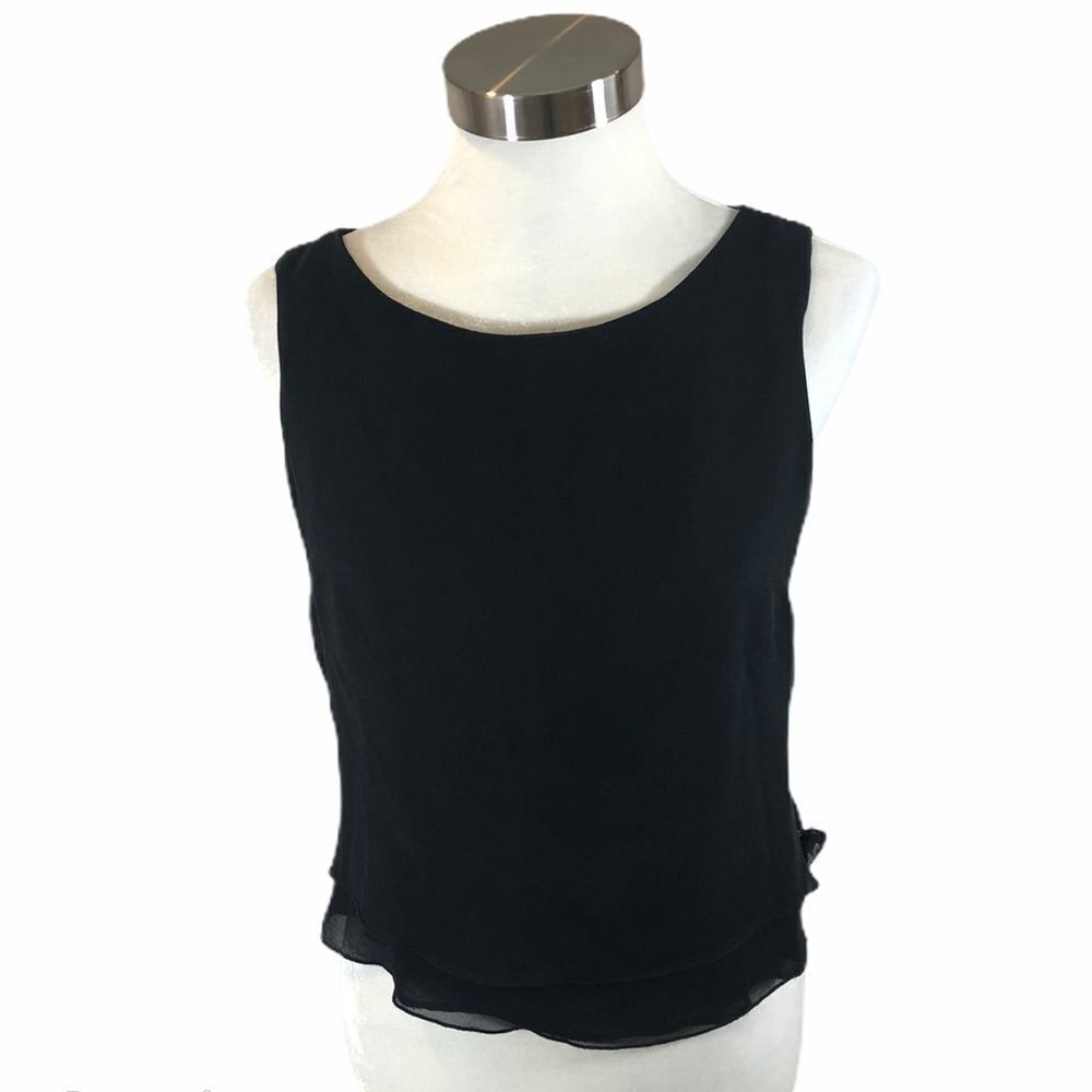 Vintage Elliott Lauren Black Silk Sleeveless Shirt
